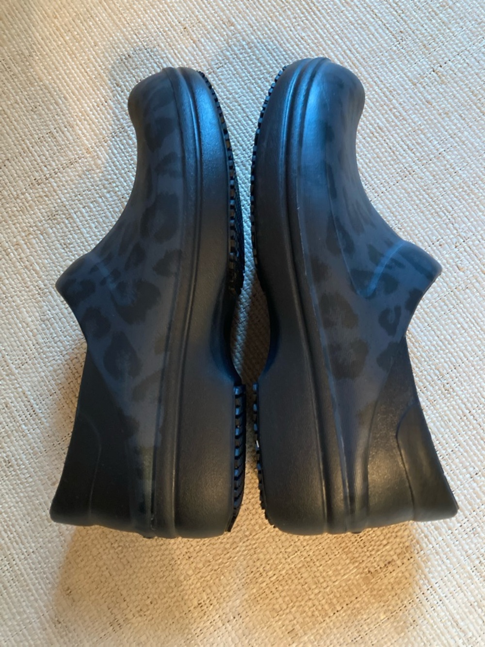 CROCS Black Leopard Print Slip-On Clogs - Picture 3 of 5